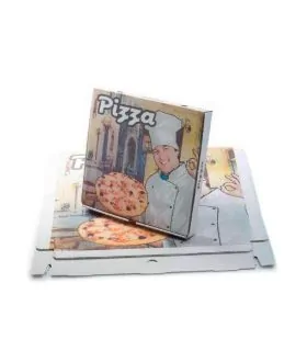 Caja de pizza con chef italiano