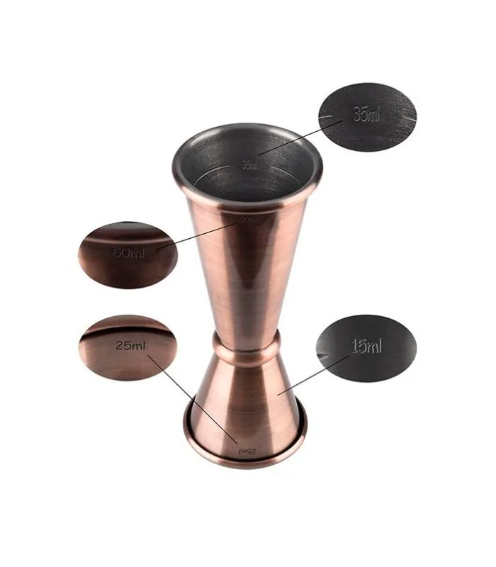 medidor jigger APS de acero inoxidable color cobre