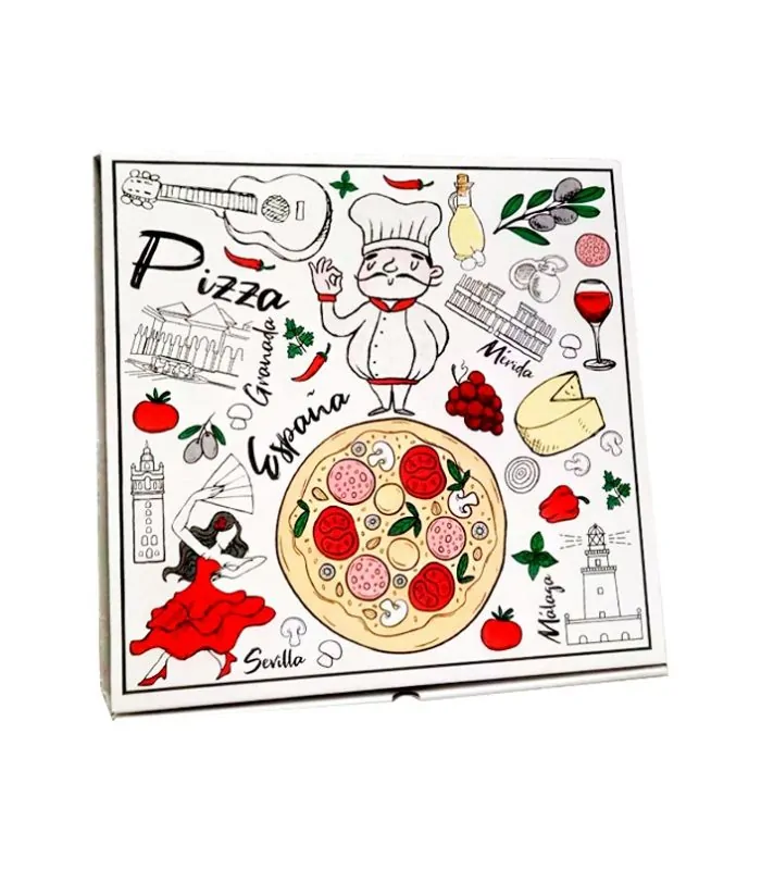 Caja de pizzería blanca Chef italiano