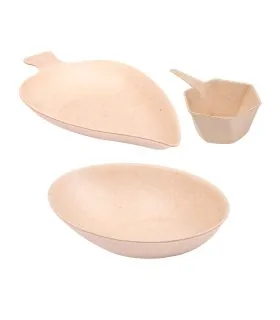 Recipientes naturales de bagazo Bionic oval, hexagonal y hoja de Garcia de Pou