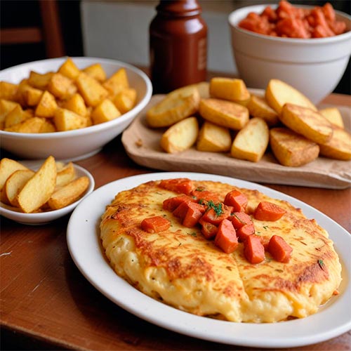 Tortilla de patatas y patatas bravas tradicionales